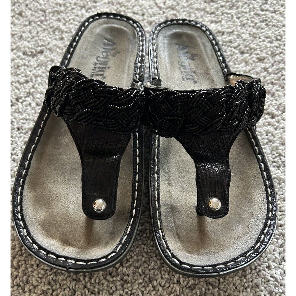 Alegria Black‎ Beaded Thong Sandals Closure Adjustable Strap CAR820 US7.5 EU38